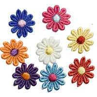 24x Multicolour Daisy Flower Embroidered 25mm Motiff Sew-On Applique Patch