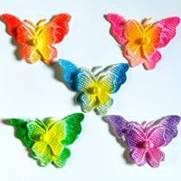 5x Rainbow Colour Large 3D Butterfly w/ Pearl Center Embroidered Applique Patch