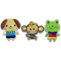 3 pcs Cute Animal Machine Embroidered Dog, Frog & Monkey Iron On Patch Applique