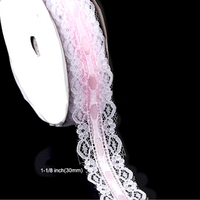 4x Yards 30mm White Scallop Lace with Pink Satin Ribbon Trim