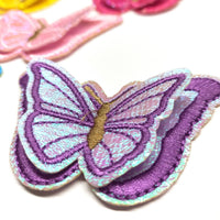 5x Holographic Multi Color Large 3D Butterfly Embroidered Iron On Appliqué Patch