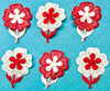 12x Machine Embroidered Red and White Flower 35mm Sewing Applique for Craft