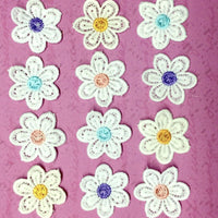 12x Big 35mm White Flower with Multicolour Center Embroidered Applique Patch