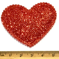 6x Big Red Glitter 50mmx45mm Heart w/ Sponge Inside Sew On Glue On Patch