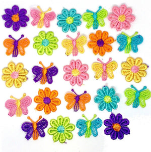 24x Multicolour 25mm Butterflies & Daisy Flower Sew On Applique Patch