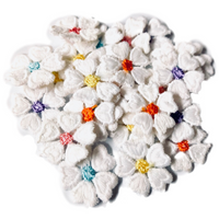 24x White 25mm Heart Petals Multi Colour Center Embroidered Applique Patch