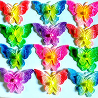 5x Rainbow Colour Large 3D Butterfly w/ Pearl Center Embroidered Applique Patch