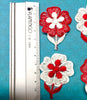 12x Machine Embroidered Red and White Flower 35mm Sewing Applique for Craft