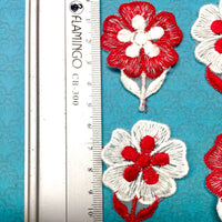 12x Machine Embroidered Red and White Flower 35mm Sewing Applique for Craft