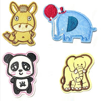 1x Set Panda, Elephants & Donkey Embroidered Iron On Patches Applique