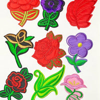 9x Mix Design Flowers and Leaves Embroidered Iron On Appliqué Patch