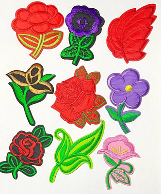 9x Mix Design Flowers and Leaves Embroidered Iron On Appliqué Patch