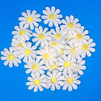 24x White Daisy Flower with Yellow Center Embroidered Sew On Applique Patch for