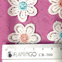 12x Big 35mm White Flower with Multicolour Center Embroidered Applique Patch