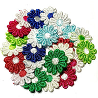 24x Multicoloured Daisy Flower Machine Embroidered 25mm Sew-On Applique Patchi