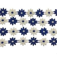 2x Yards Guipure Lace Daisy Design Royal Blue & White 25mm