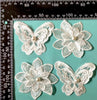 2x Pairs Silky White Large Butterfly & Flower w/ Pearl Embroiderd Applique Patch