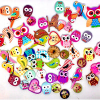 50pcs Wood Buttons Birds Various Design for Sewing Craft Embellishment