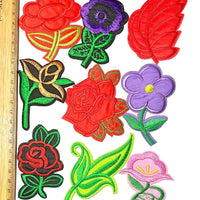 9x Mix Design Flowers and Leaves Embroidered Iron On Appliqué Patch