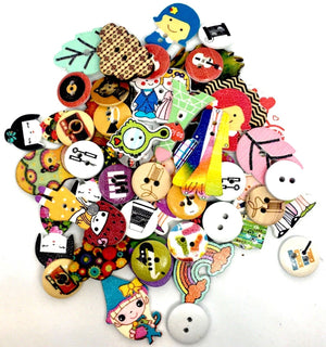 50pcs Wood Buttons Cartoon Various Design  Sewing Craft Embellishment