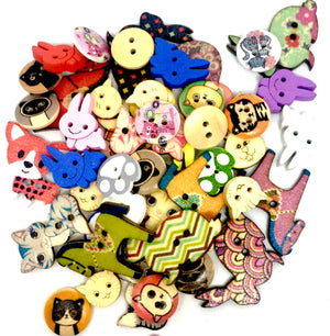 50 pcs Cute Pets Theme Wood Buttons for Sewing and Craft Embellishment