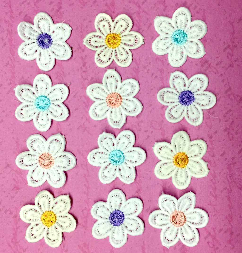 12x Big Flower 35mm Embroidered Giupure Sew on Applique Patches for Craft