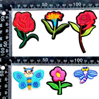 Set of 4x Flower 1x Butterfly 1x Dragonfly Embroidered Iron On Patches Applique