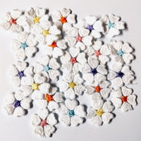 24x White 25mm Heart Petals Multi Colour Center Embroidered Applique Patch