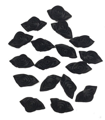 10x Black Satin Rose Craft Embellishments