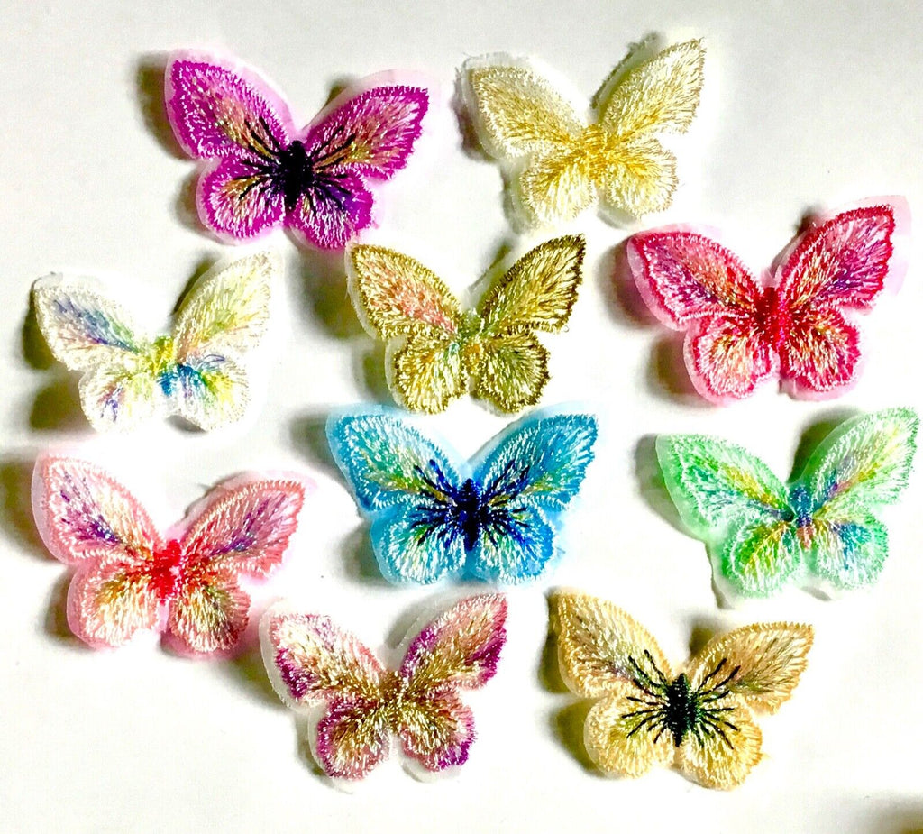 10x Vibrant Colour Butterfly Embroidered Sew-On Glue-On Appliqué Patch