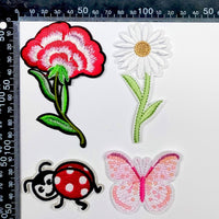 Set of Big 2x Flower 1x Butterfly 1x Ladybug Embroidered Iron On Patch Applique