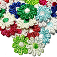 24x Multicoloured Daisy Flower Machine Embroidered 25mm Sew-On Applique Patchi