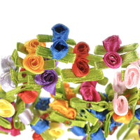 25x Handmade Mini Satin Rose Bud Flower with Leaves Appliqué Sewing Craft