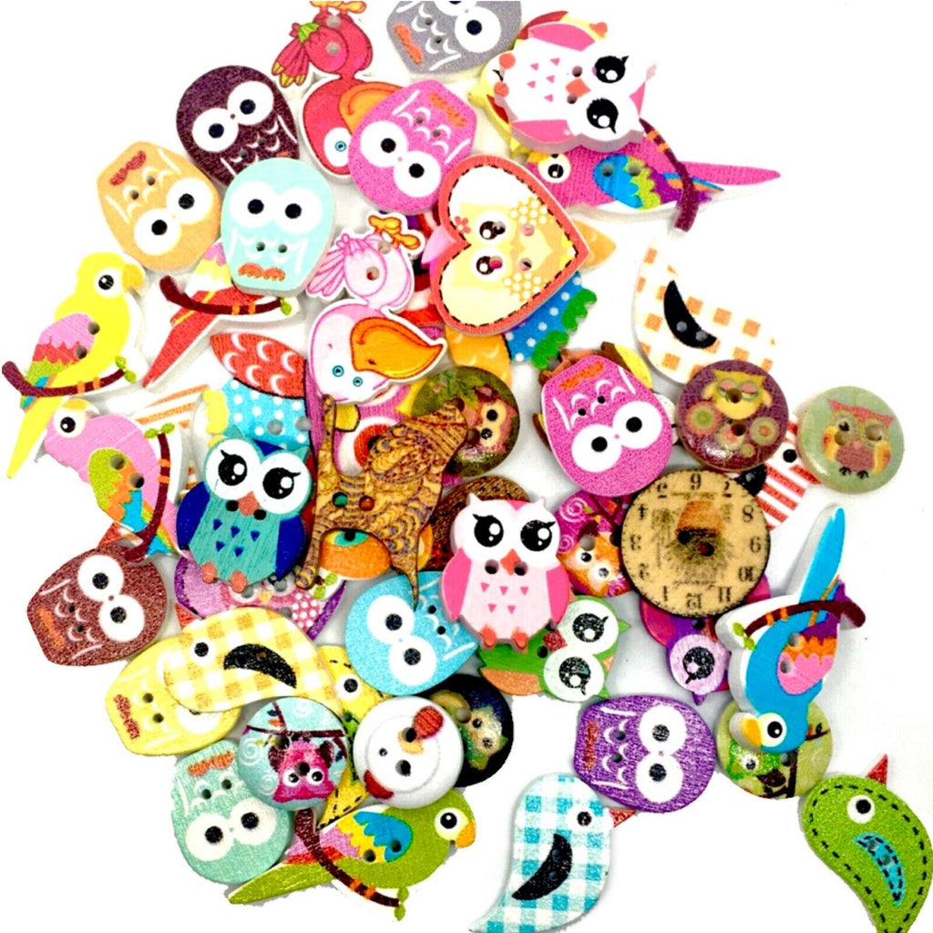 50 pcs Birds Theme Wood Buttons for Sewing and Craft Embellishment