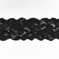 2x Yards 30mm Black Floral Scallop Flower Soft Elasticised Lace Trim