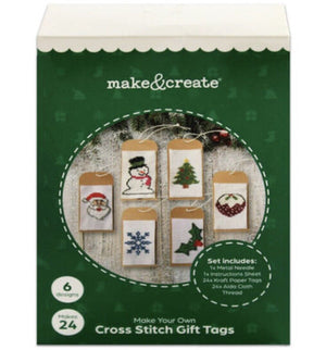 1x Set (Makes 24 pcs) Cross Stitch Your Own Christmas Tag Kit with 6 Design