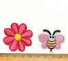 1x Set of 5x Flower & 1x Pink Bee Machine Embroidered Iron On Patches Applique