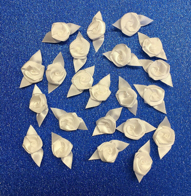 20x White Satin Rose for Craft Embellishment