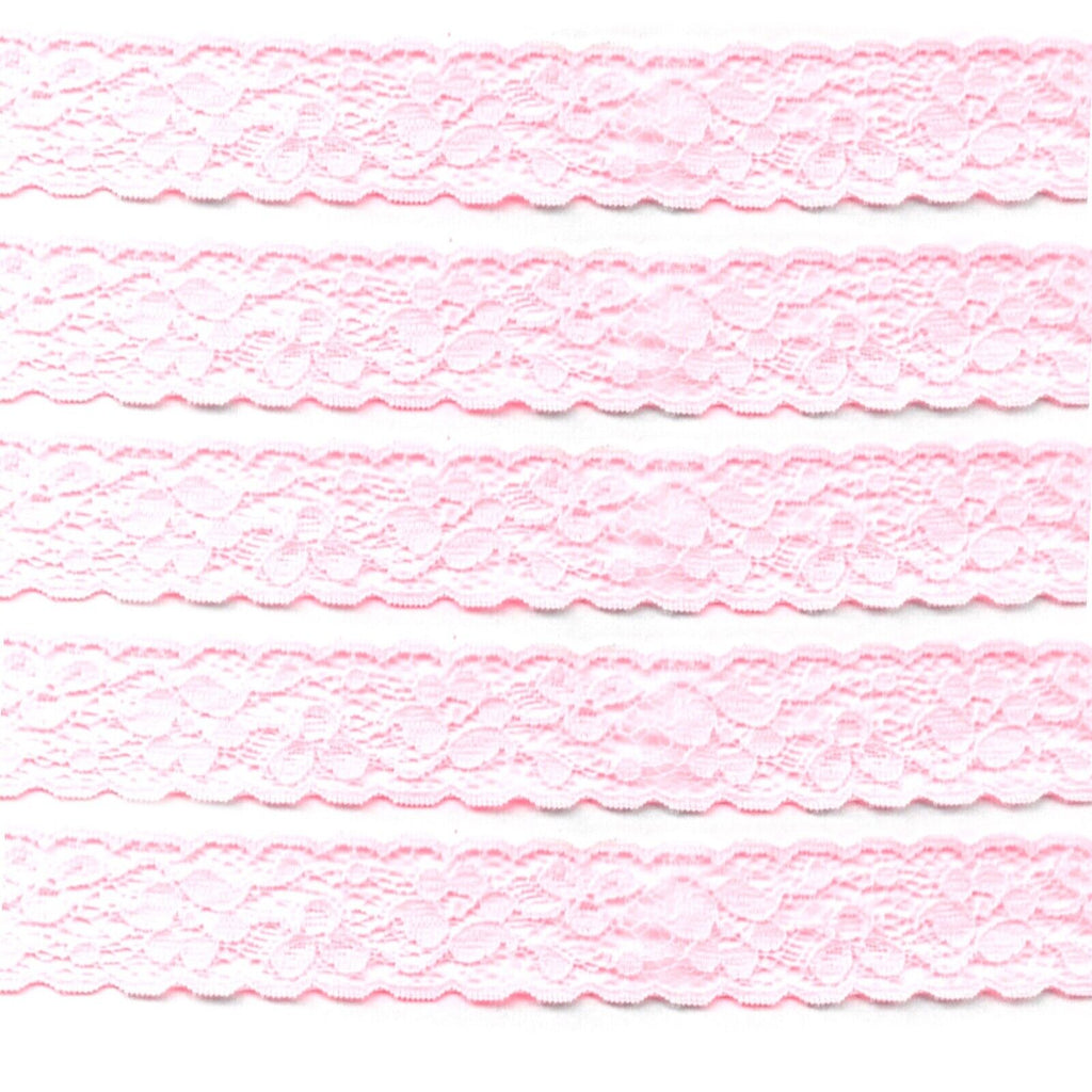 4x Yards 25mm Light Pink Floral Scallop Soft Flower Lace Trim