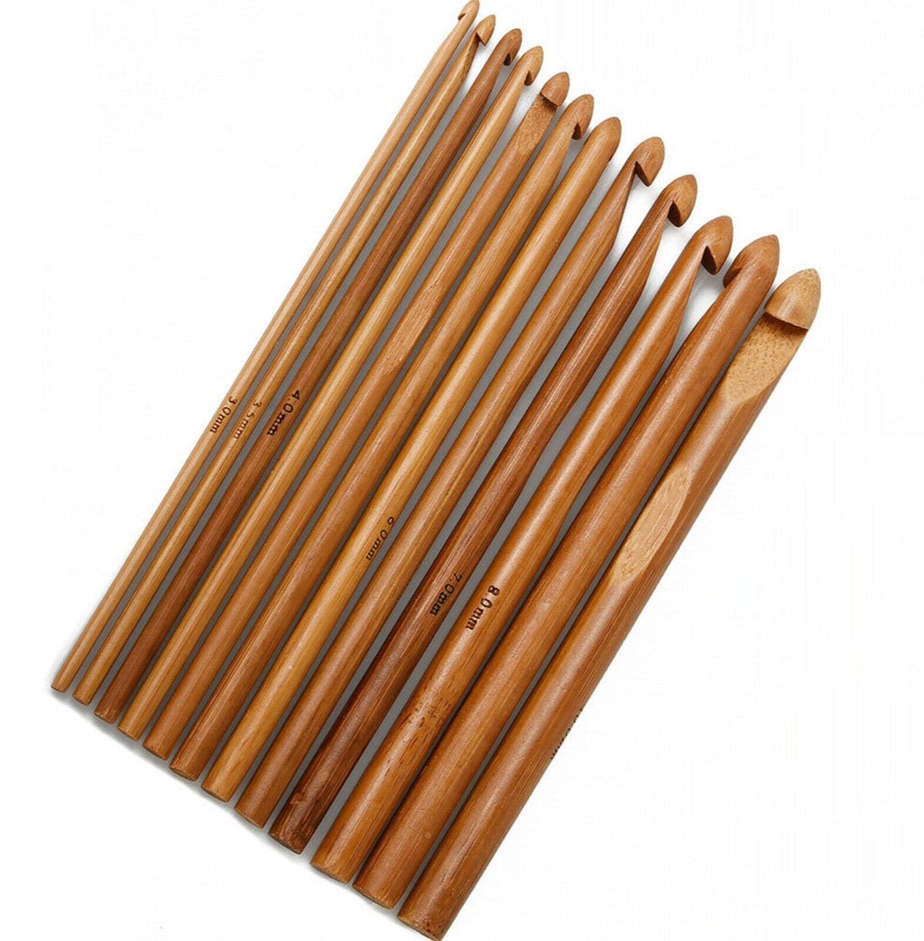 12x Sizes Carbonized Bamboo Crochet Hooks Set