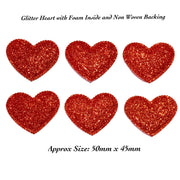 6x Big Red Glitter 50mmx45mm Heart w/ Sponge Inside Sew On Glue On Patch